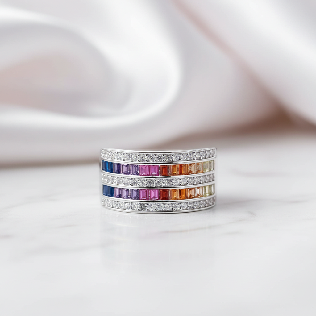 10mm Rainbow Crystal Ring-Black Diamonds New York
