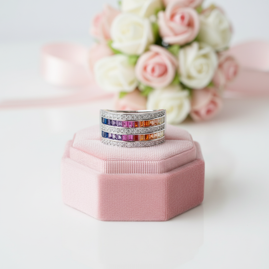10mm Rainbow Crystal Ring-Black Diamonds New York