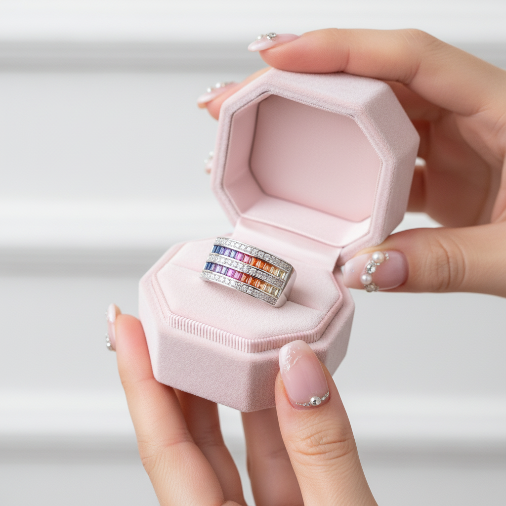 10mm Rainbow Crystal Ring-Black Diamonds New York