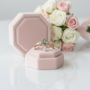 Princess Cut Moss Agate Art Deco Vintage Engagement Ring Set-Black Diamonds New York