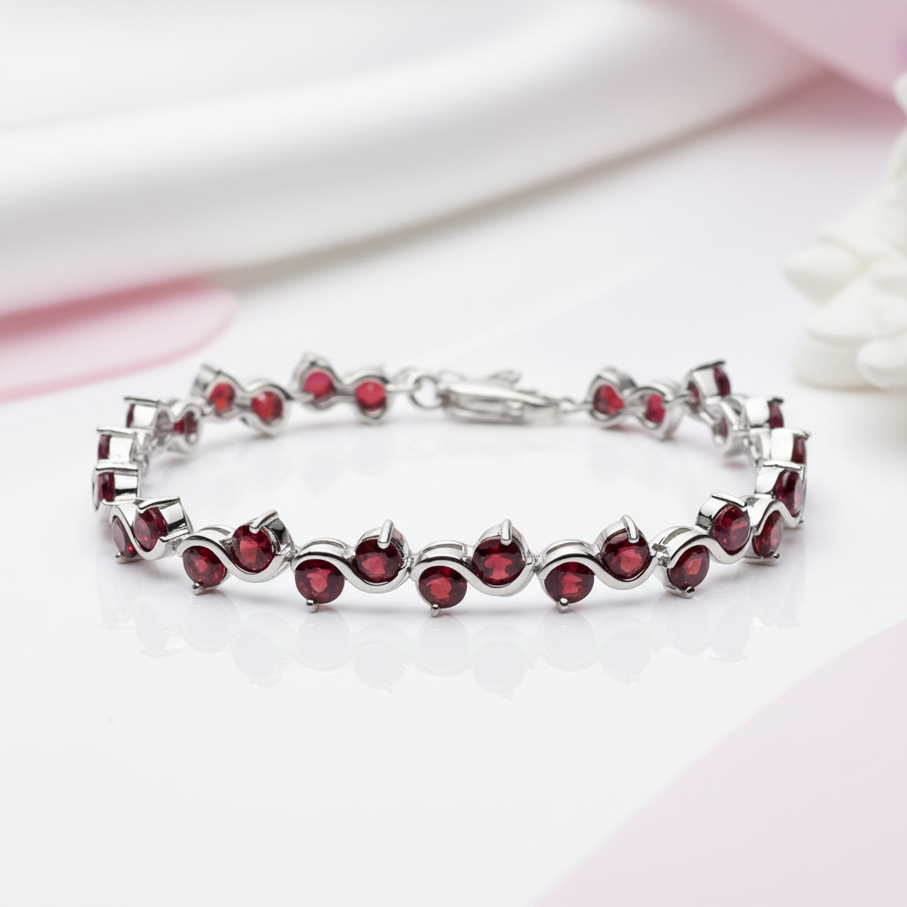 11.79 Ctw Red Garnet Gemstone Bracelet-Black Diamonds New York