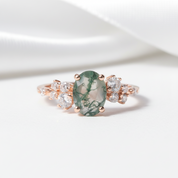 1.18 ctw Oval Cut Moss Agate Antique Bridal Engagement Ring-Black Diamonds New York