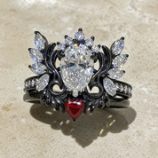 Angel's Wings- 14k White Gold Pear Cut and Red Heart Diamond Option Gothic Promise Ring-Black Diamonds New York