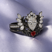 Angel's Wings- 14k White Gold Pear Cut and Red Heart Diamond Option Gothic Promise Ring-Black Diamonds New York