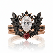 Angel's Wings- 14k White Gold Pear Cut and Red Heart Diamond Option Gothic Promise Ring-Black Diamonds New York