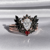 Angel's Wings- 14k White Gold Pear Cut and Red Heart Diamond Option Gothic Promise Ring-Black Diamonds New York