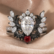 Angel's Wings- 14k White Gold Pear Cut and Red Heart Diamond Option Gothic Promise Ring-Black Diamonds New York