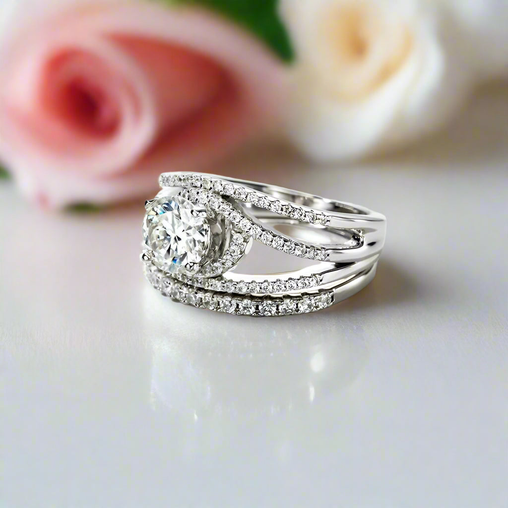 1.2 Ct Round Diamond Engagement Ring Set-Black Diamonds New York