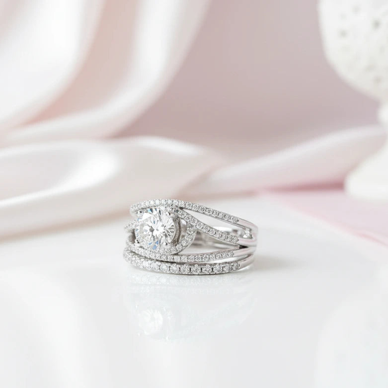 1.2 Ct Round Diamond Option Engagement Ring Set-Black Diamonds New York