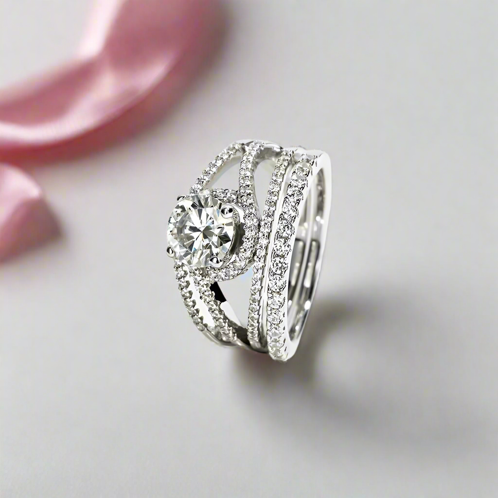 1.2 Ct Round Diamond Engagement Ring Set-Black Diamonds New York