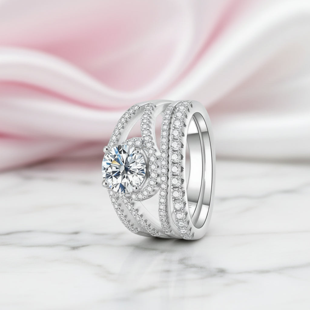 1.2 Ct Round Diamond Option Engagement Ring Set-Black Diamonds New York
