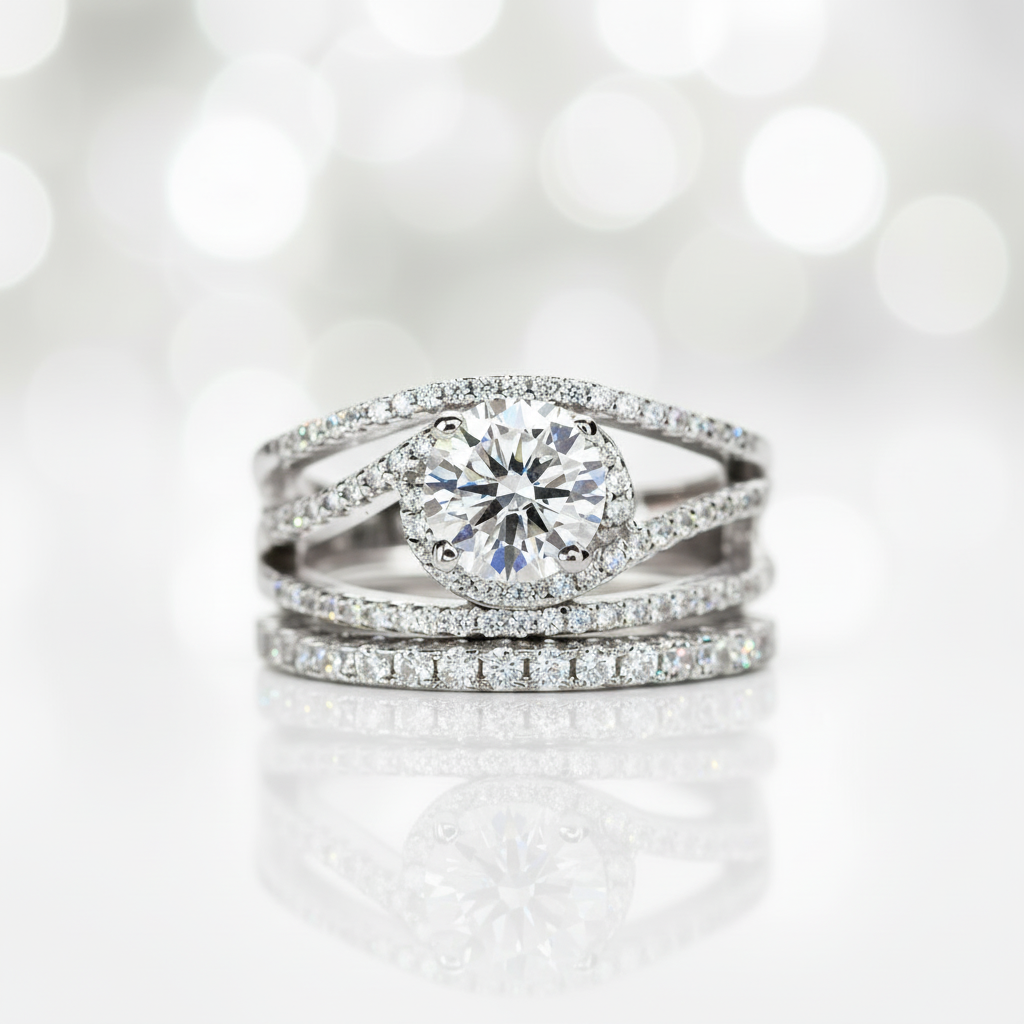 1.2 Ct Round Diamond Option Engagement Ring Set-Black Diamonds New York