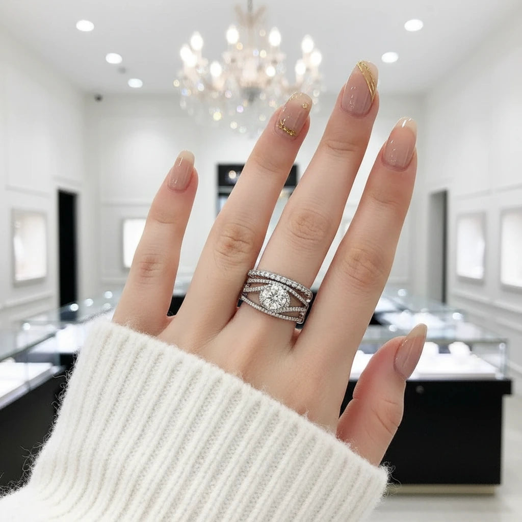 1.2 Ct Round Diamond Option Engagement Ring Set-Black Diamonds New York