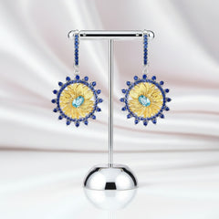 1.20 Ct Swiss Blue Topaz Sunflower Drop Earrings