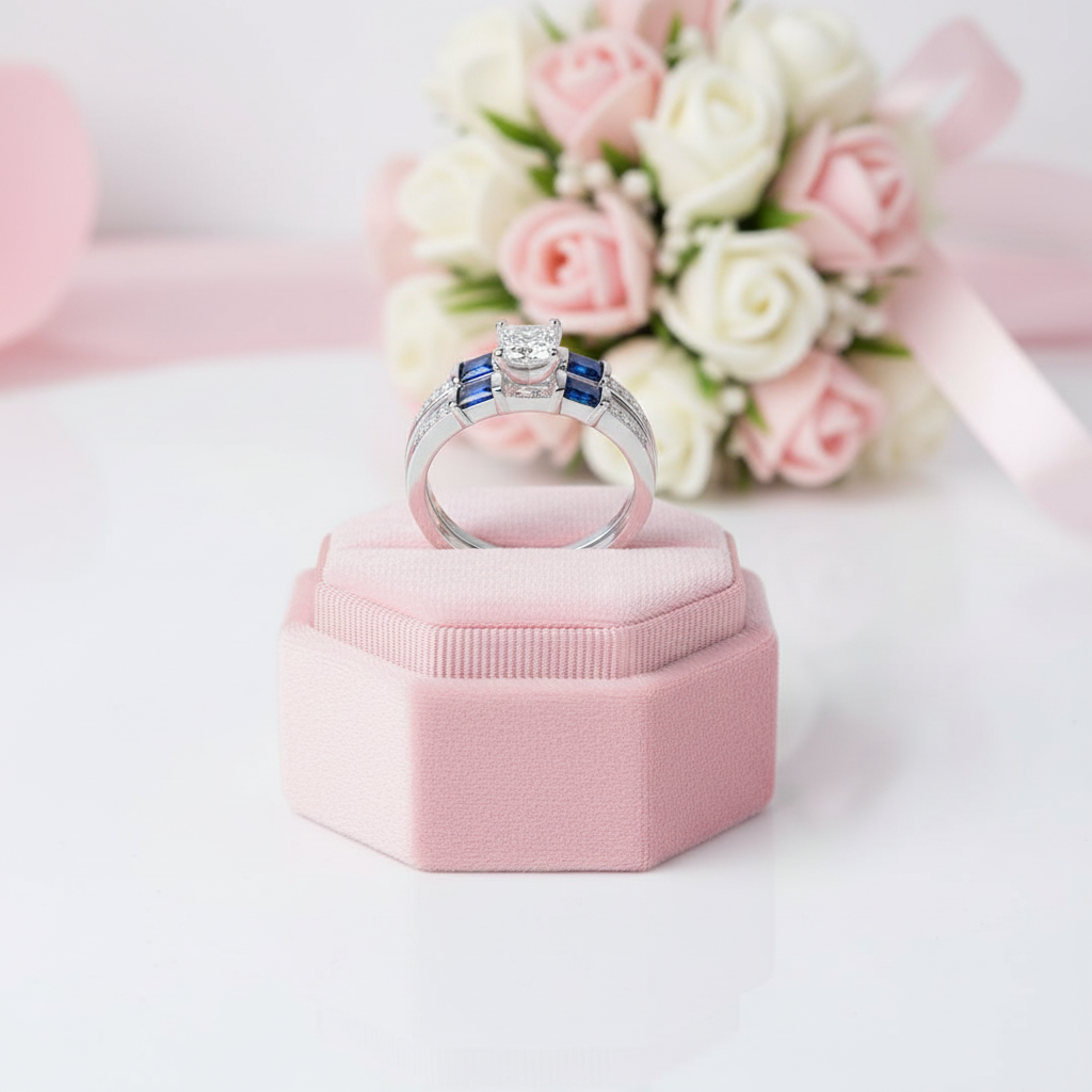 1.24 Ct Princess Cut Clear & Blue Diamond Ring-Black Diamonds New York