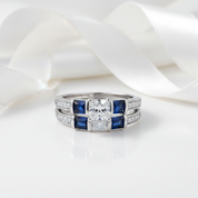 1.24 Ct Princess Cut Clear & Blue Diamond Ring-Black Diamonds New York