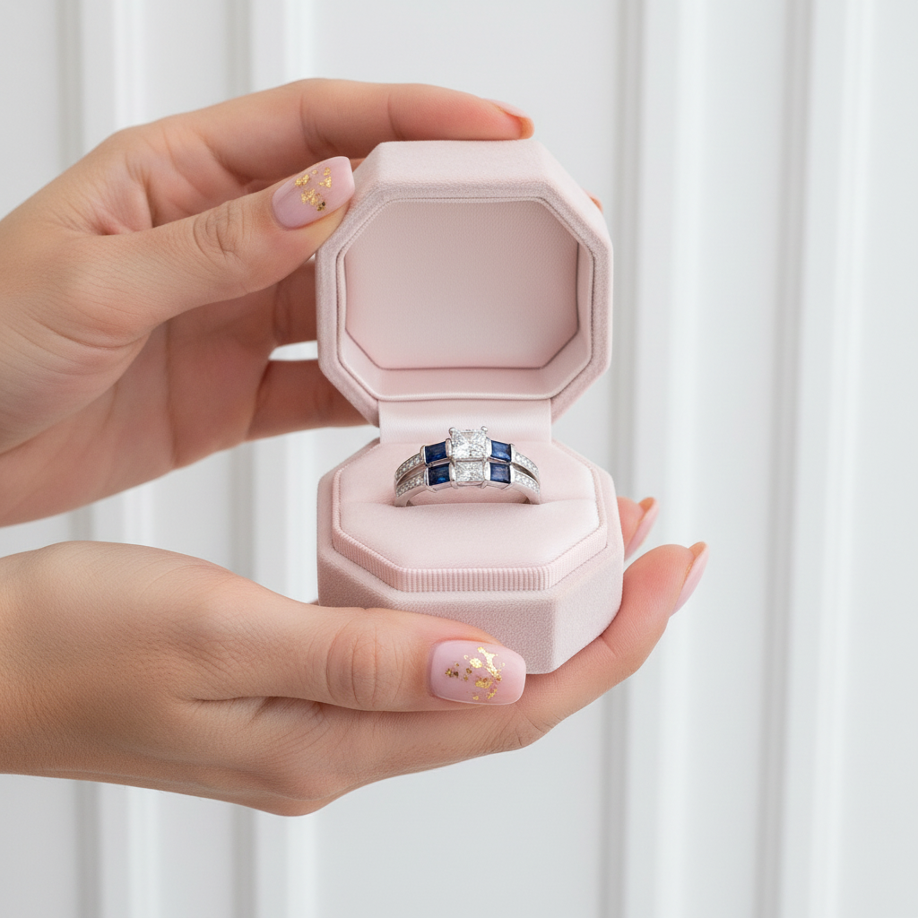 1.24 Ct Princess Cut Clear & Blue Diamond Ring-Black Diamonds New York