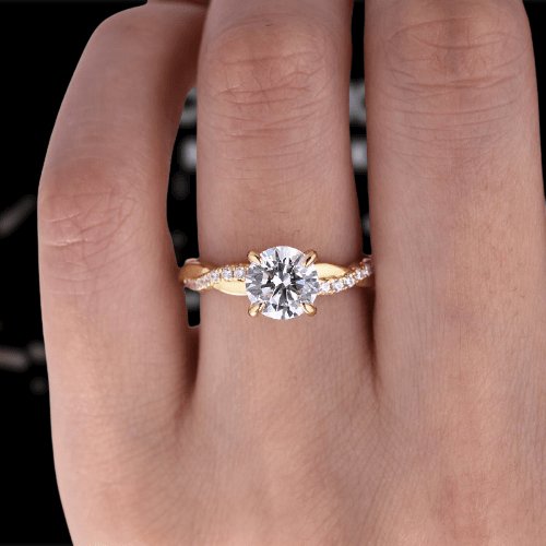 VIP Custom Dream Ring- 1.25 Carat Round Cut Twist Yellow Gold Promise Ring-Black Diamonds New York
