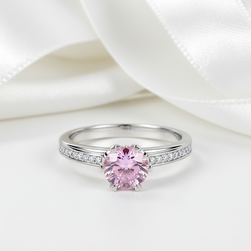 1.25 Ct Fancy Pink Diamond Option 6 Claws Engagement Ring-Black Diamonds New York