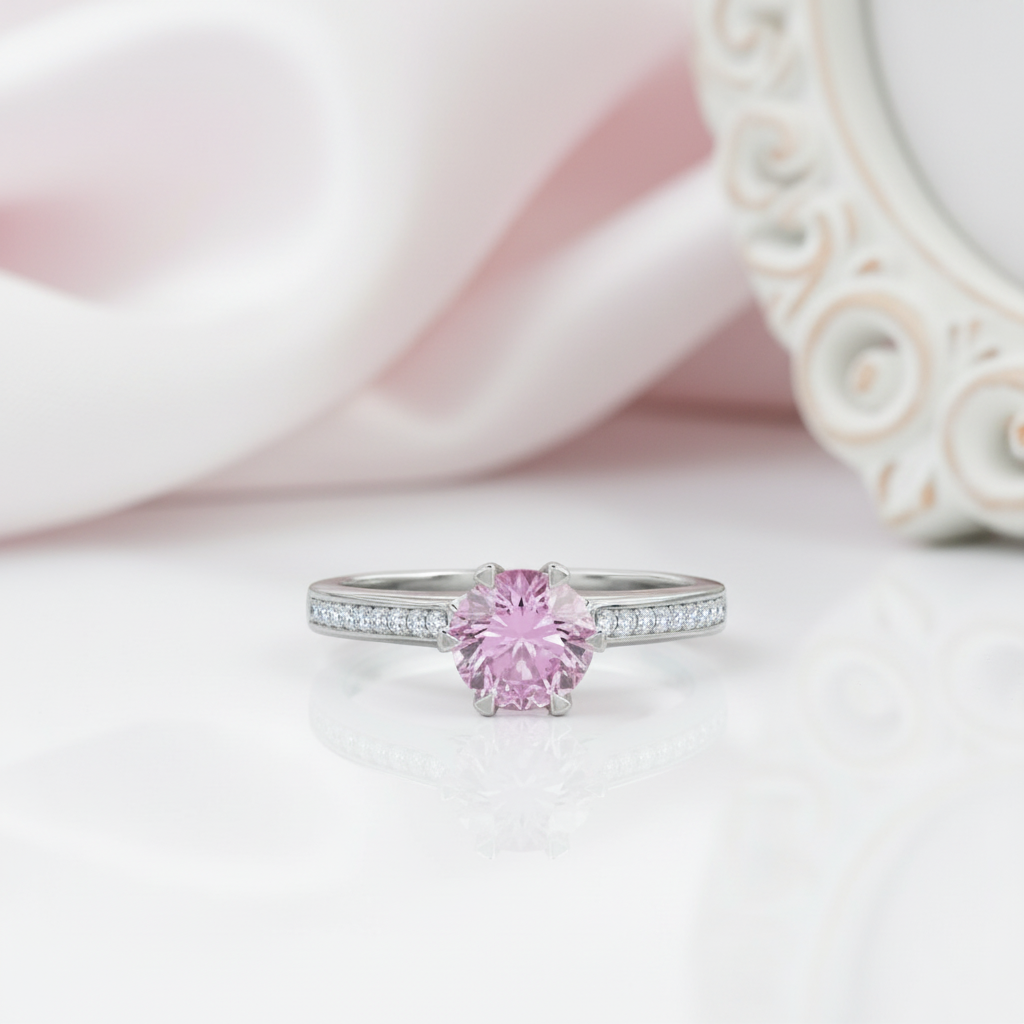 1.25 Ct Fancy Pink Diamond Option 6 Claws Engagement Ring-Black Diamonds New York