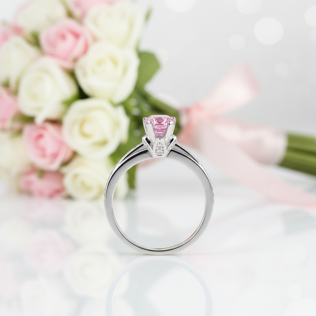 1.25 Ct Fancy Pink Diamond Option 6 Claws Engagement Ring-Black Diamonds New York