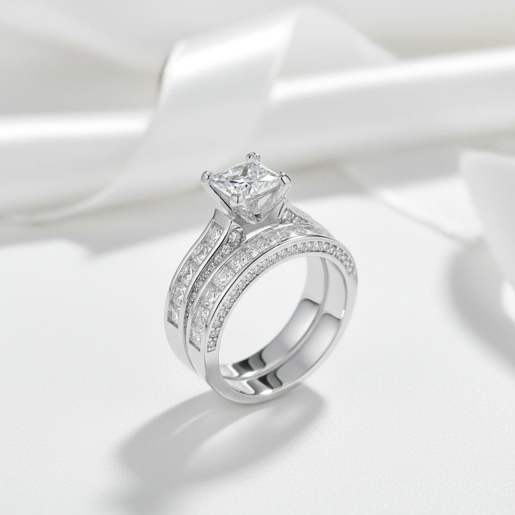 1.25ct Princess Cut Diamond Bridal Ring Set-Black Diamonds New York