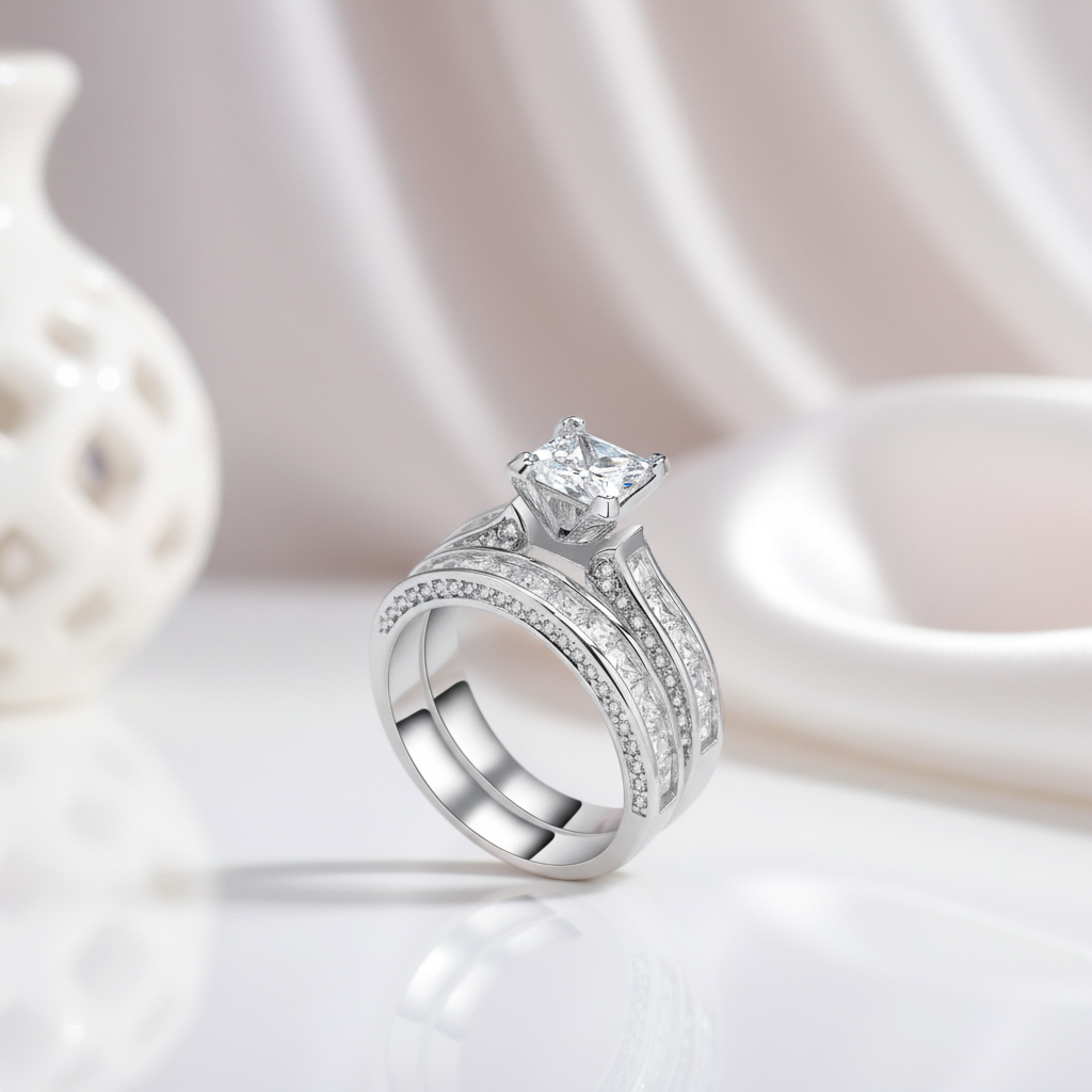 1.25ct Princess Cut Diamond Bridal Ring Set-Black Diamonds New York