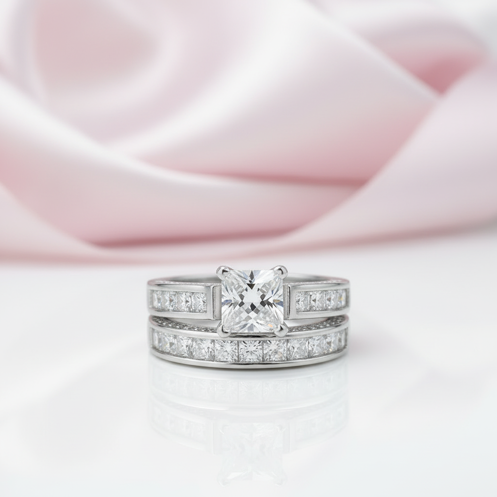 1.25ct Princess Cut Diamond Option Bridal Ring Set-Black Diamonds New York