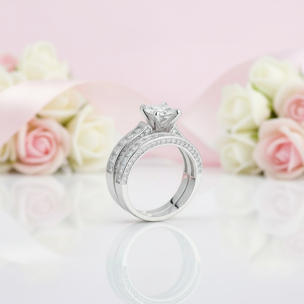 1.25ct Princess Cut Diamond Option Bridal Ring Set-Black Diamonds New York