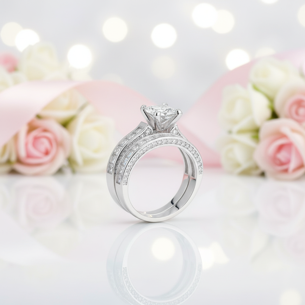 1.25ct Princess Cut Diamond Bridal Ring Set-Black Diamonds New York