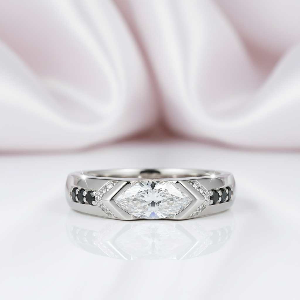 1.26 Ctw Marquise Cut Diamond Option Wedding Band-Black Diamonds New York