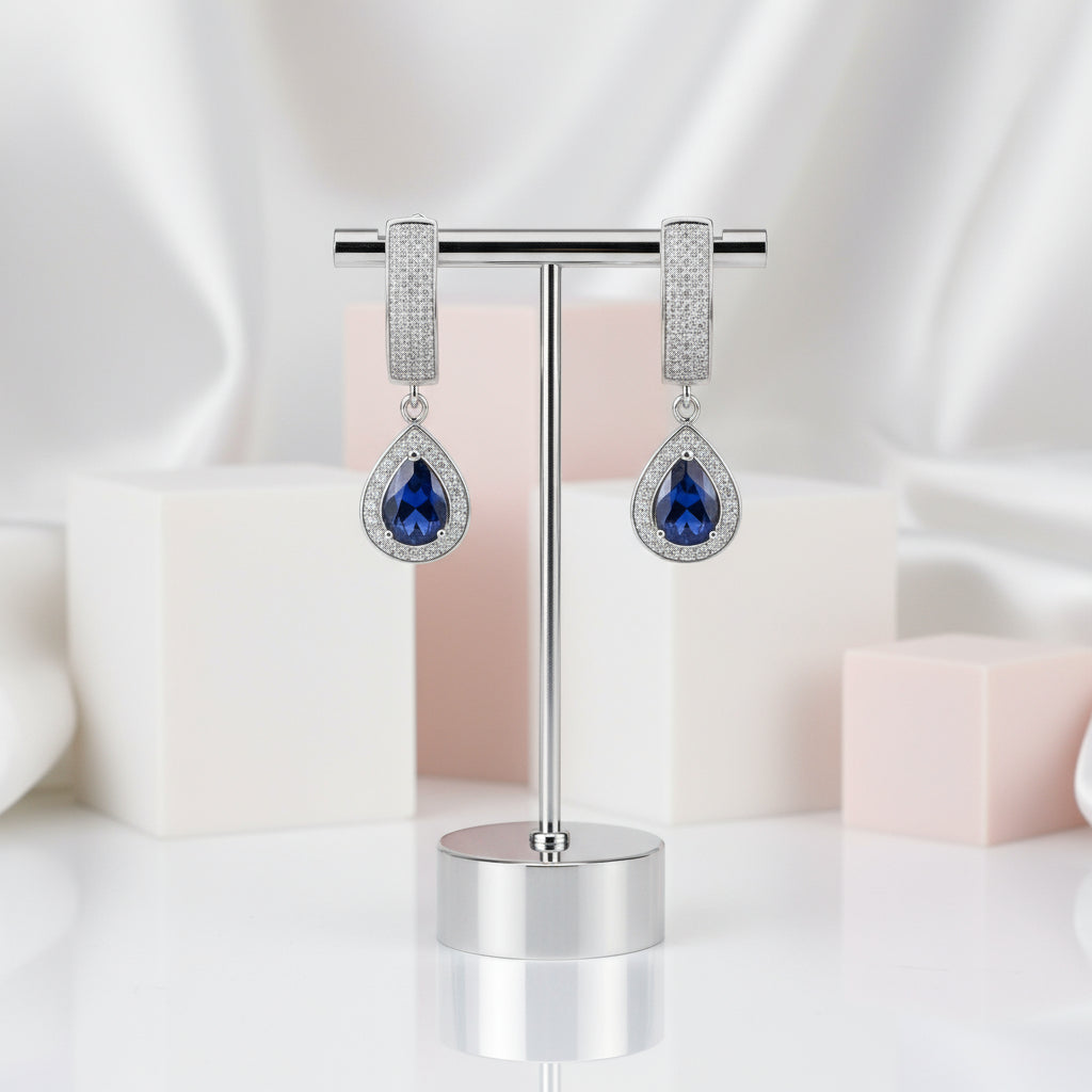 1.29 Ct Natural Sapphire Drop Earrings-Black Diamonds New York