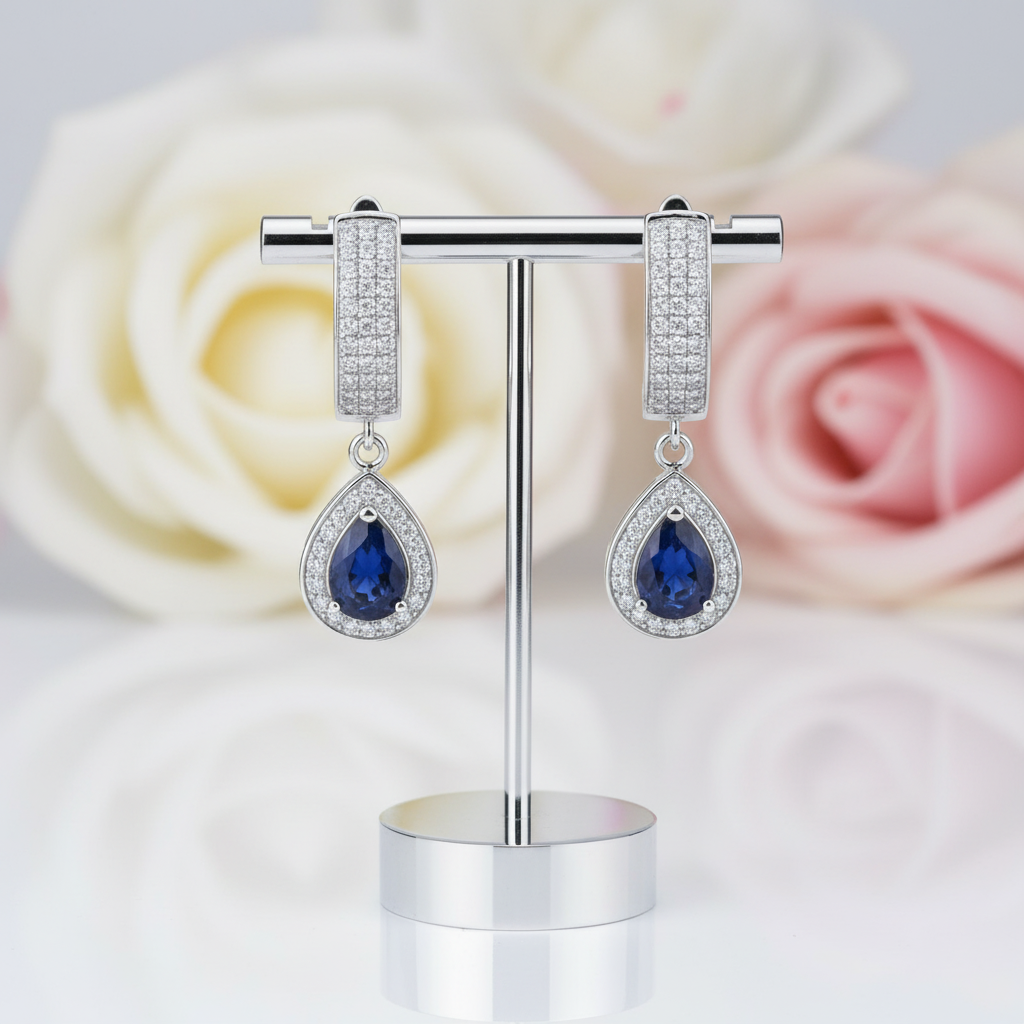 1.29 Ct Natural Sapphire Drop Earrings-Black Diamonds New York