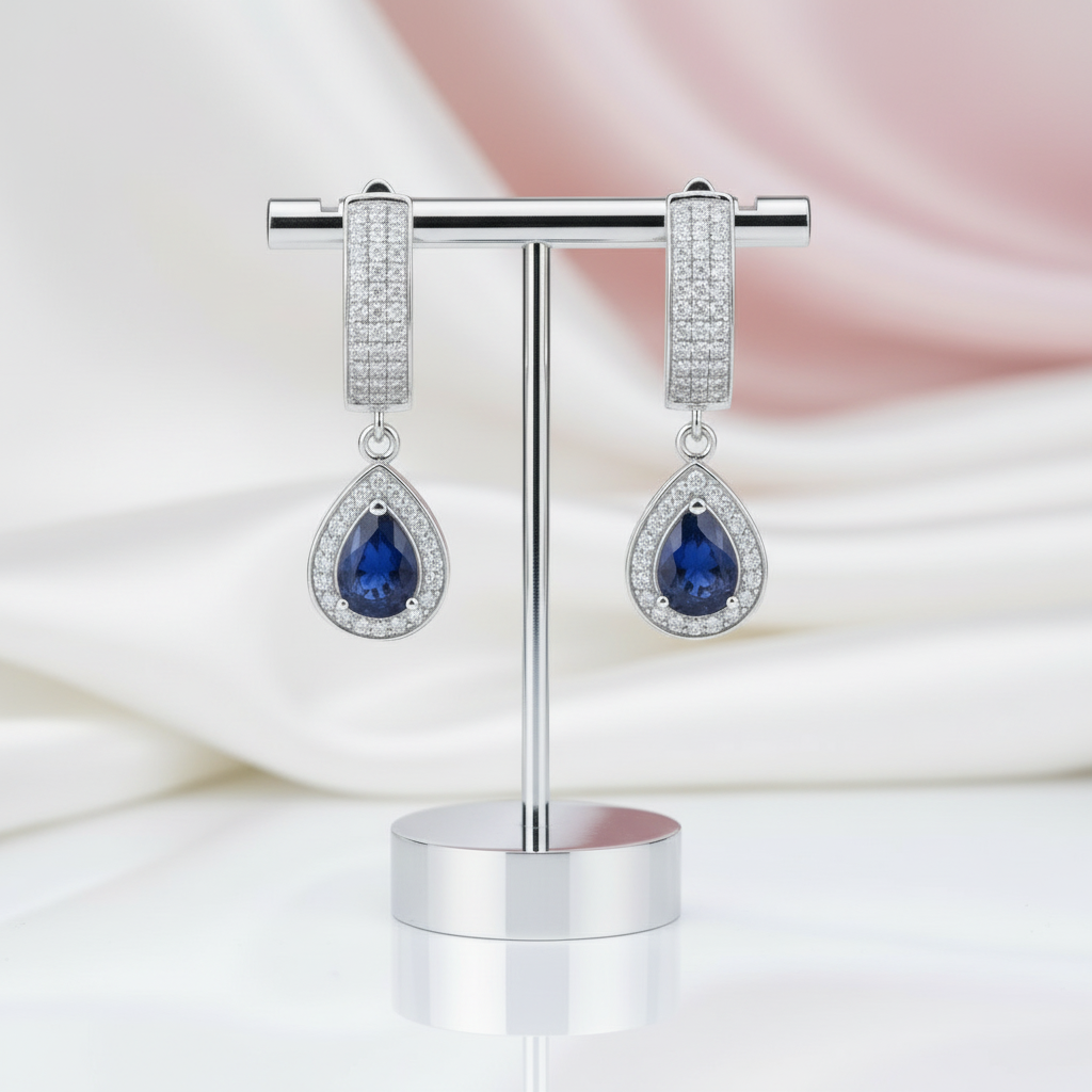 1.29 Ct Sapphire Drop Earrings-Black Diamonds New York