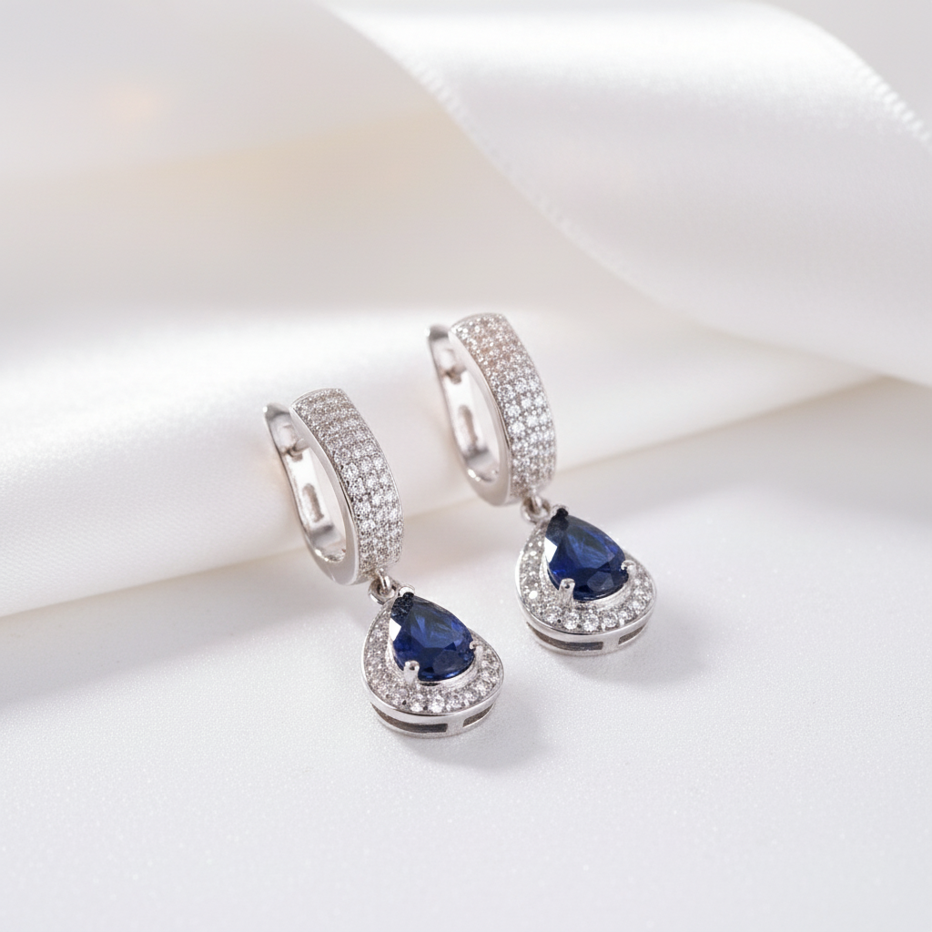 1.29 Ct Natural Sapphire Drop Earrings-Black Diamonds New York