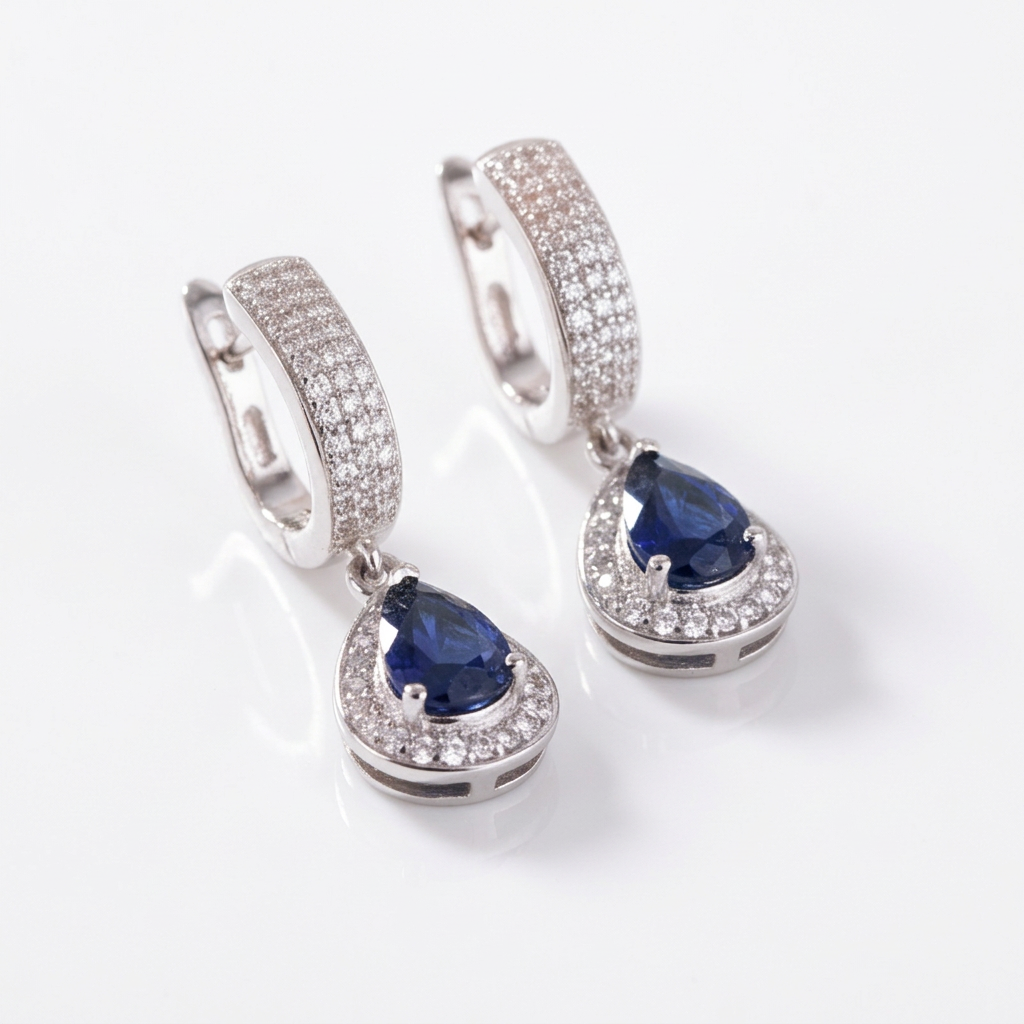 1.29 Ct Sapphire Drop Earrings-Black Diamonds New York