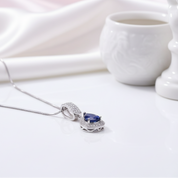 1.29 Ct Natural Water Drop Blue Sapphire Elegant Pendant Necklace-Black Diamonds New York