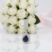 1.29 Ct Natural Water Drop Blue Sapphire Elegant Pendant Necklace-Black Diamonds New York