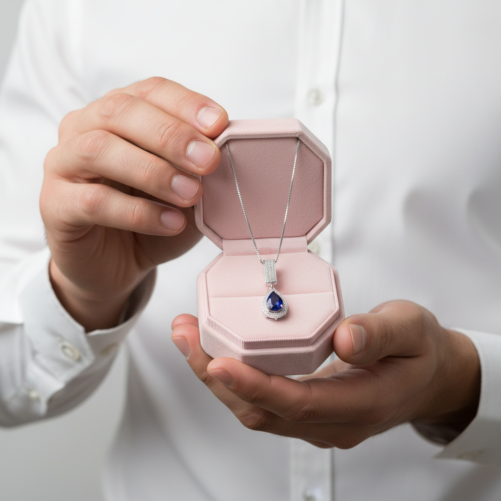 1.29 Ct Water Drop Blue Sapphire Elegant Pendant Necklace-Black Diamonds New York