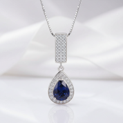 1.29 Ct Natural Water Drop Blue Sapphire Elegant Pendant Necklace-Black Diamonds New York