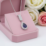 1.29 Ct Natural Water Drop Blue Sapphire Elegant Pendant Necklace-Black Diamonds New York