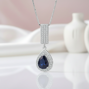 1.29 Ct Natural Water Drop Blue Sapphire Elegant Pendant Necklace-Black Diamonds New York