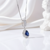1.29 Ct Natural Water Drop Blue Sapphire Elegant Pendant Necklace-Black Diamonds New York