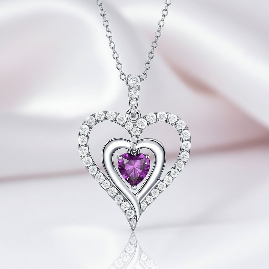 12 Birthstone Gemstone Heart-shaped Necklace-Black Diamonds New York