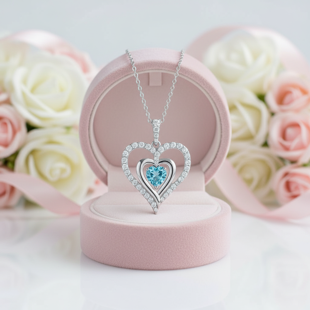 12 Birthstone Gemstone Heart-shaped Necklace-Black Diamonds New York