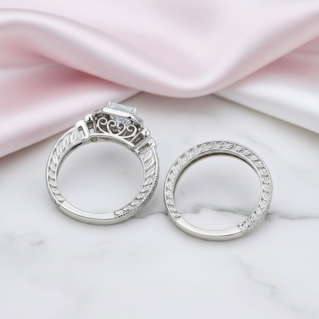 1.2ct Princess Cut Diamond Option Halo Vintage Option Ring Set-Black Diamonds New York
