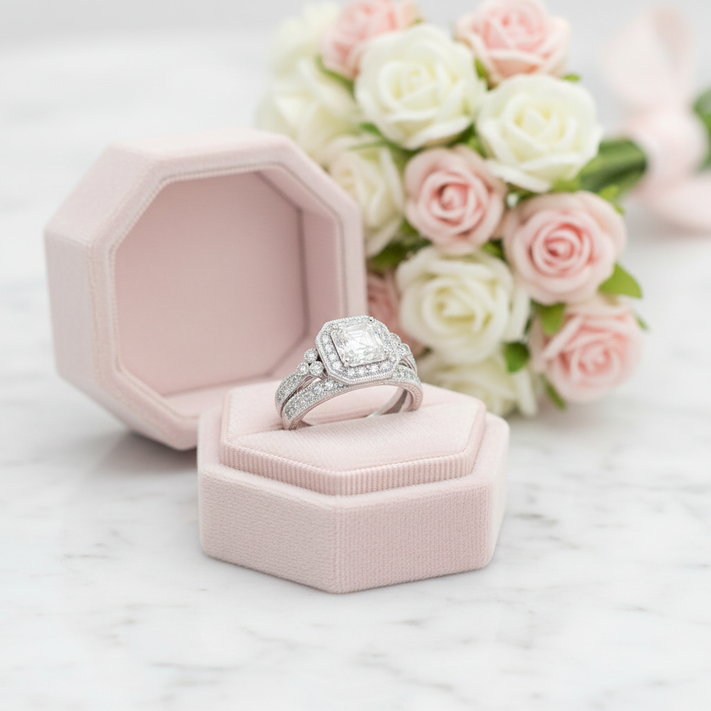 1.2ct Princess Cut Diamond Option Halo Vintage Option Ring Set-Black Diamonds New York