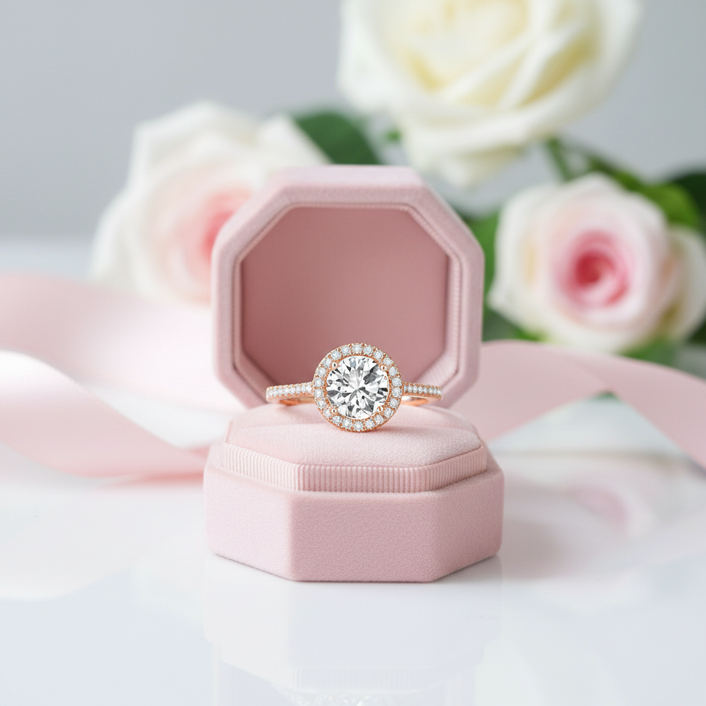 1.2CT Round Diamond Option Halo Rose Gold Engagement Ring-Black Diamonds New York
