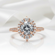 1.3 ct Grey Diamond Round Cut Halo Vintage Engagement Ring
