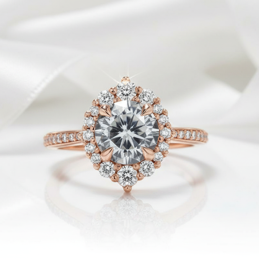1.3 ct Grey Diamond Round Cut Halo Vintage Engagement Ring